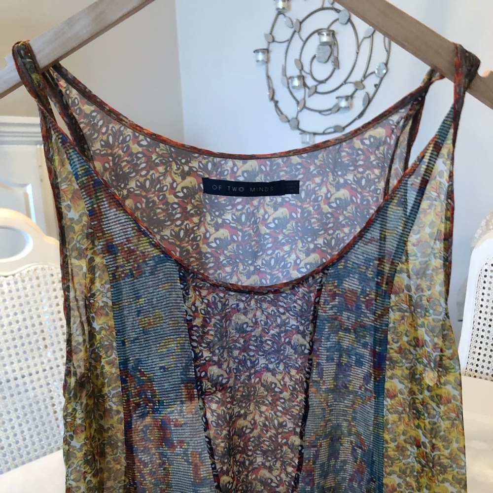 Of two minds multi colour silk sheer tank top